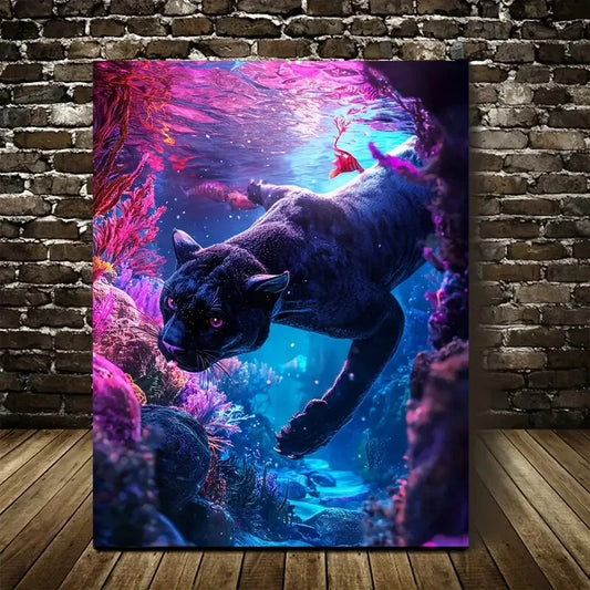 Fantasy Panther Underwater Coral Reef Painting  40x60cm Metal Print Ready to Hang