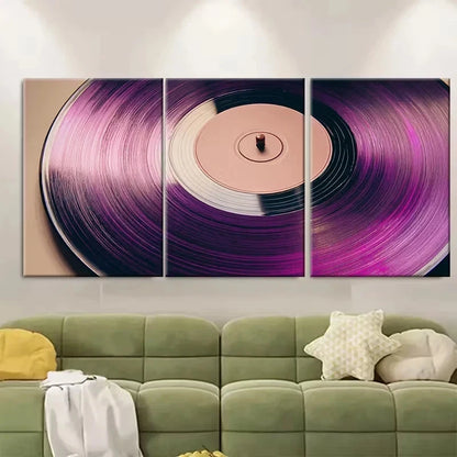 3pcs Purple Retro Vinyl Record Metal Wall Art Canvas Framed 50x70cm - High Quality Print 100% Australian Made Wall Canvas Ready to Hang