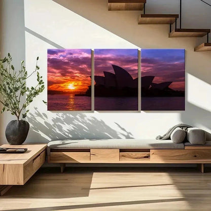 3pcs Sydney Opera House At Sunset Wall Art Set Canvas Framed 40x60cm - High Quality Print 100% Australian Made Wall Canvas Ready to Hang