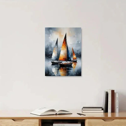 Beautiful Abstract Sailboats Misty Ocean 60x90cm Metal Print Ready to Hang