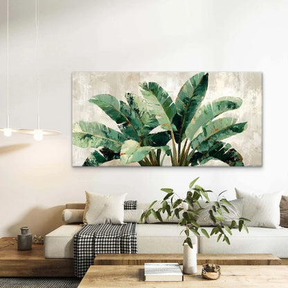 Monstera Leaf Green & Golden Wall Art Canvas Office Home Room Framed 120x60cm