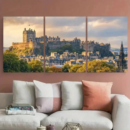 3pcs Edinburgh Castle Cityscape Scotland Perfect Wall Art Canvas Framed 60x90cm