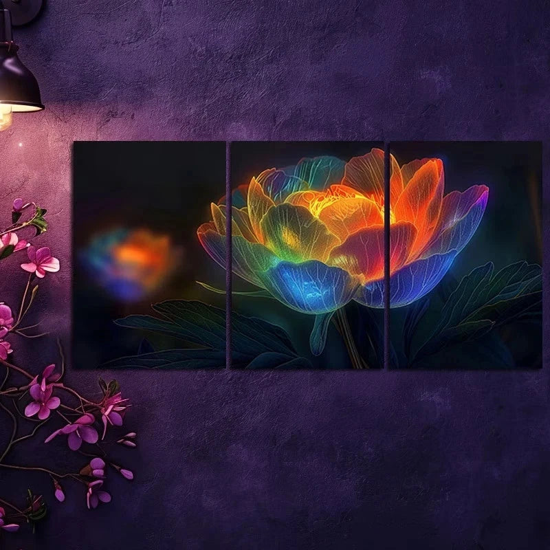 3pcs Peony Flower with Rainbow Colors Metal Print Ready to Hang Art