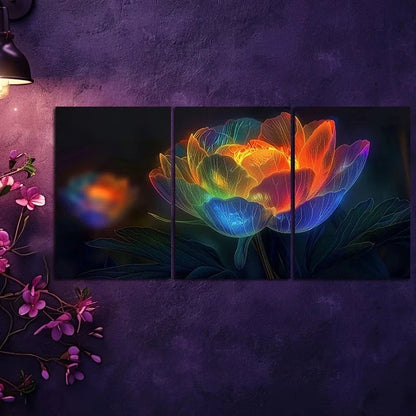3pcs Peony Flower with Rainbow Colors Metal Print Ready to Hang Art