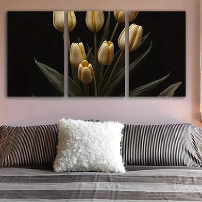 3pcs White Tulip Floral Wall Art Set Canvas Framed 40x60cm - High Quality Print 100% Australian Made Wall Canvas Ready to Hang