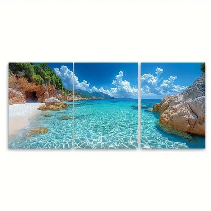 3pcs Clear Blue Tropical Beach TI Wall Art Set Canvas Framed 40x60cm - High Quality Print 100% Australian Made Wall Canvas Ready to Hang