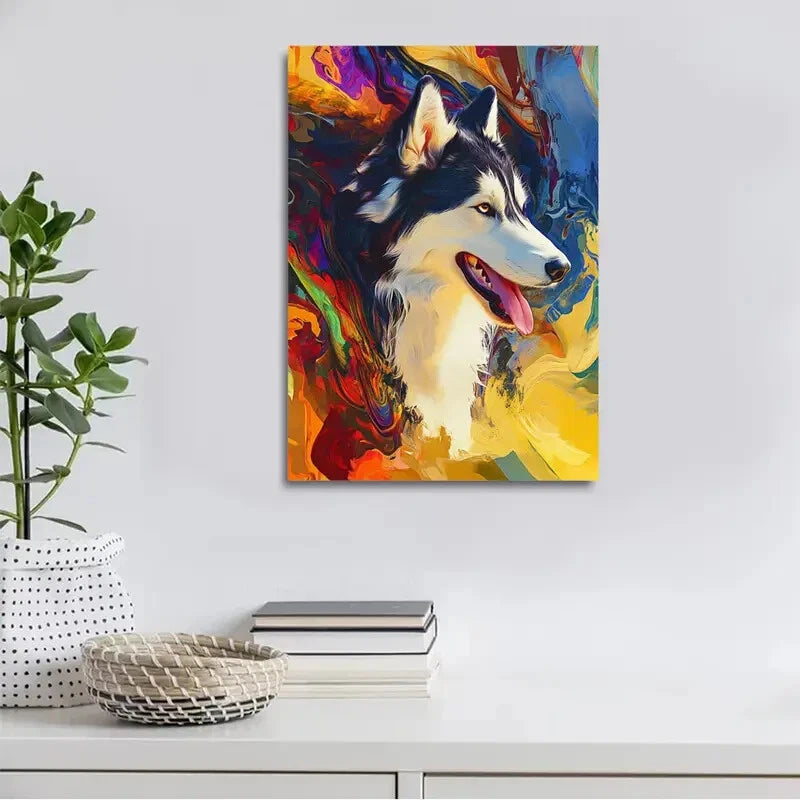 Abstract Art Alaskan Malamute Painting 40x60cm Metal Print Ready to Hang