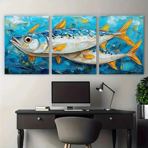3pcs Textured Fish Artwork Coastal – Wall Art Canvas Unframed – High Quality Print 100% Australian Made Wall Canvas