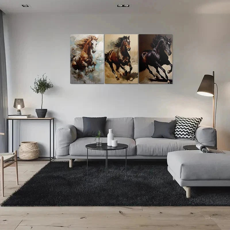 3pcs Dynamic Horse Animal Themed Metal Print Ready to Hang Art