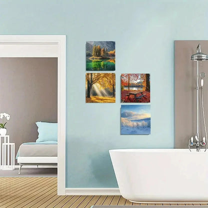 4pcs Four Seasons Landscape Wall Art Canvas  Framed