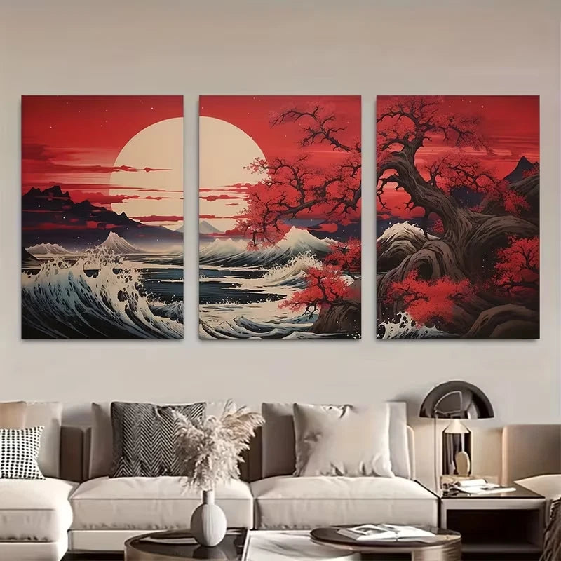 3pcs Cherry Blossom Asian Art Japanese Wall Art Set Canvas Framed 40x60cm - High Quality Print 100% Australian Made Wall Canvas Ready to Hang