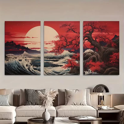 3pcs Cherry Blossom Asian Art Japanese Wall Art Set Canvas Framed 40x60cm - High Quality Print 100% Australian Made Wall Canvas Ready to Hang