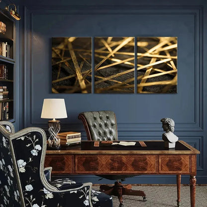 3pcs Golden Stripes Abstract Art Luxury Metal Print Ready to Hang Art