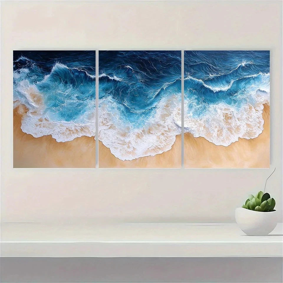 3pcs Panoramic Ocean Beach Sea Waves Wall Art Set Canvas Framed 40x60cm - High Quality Print 100% Australian Made Wall Canvas Ready to Hang