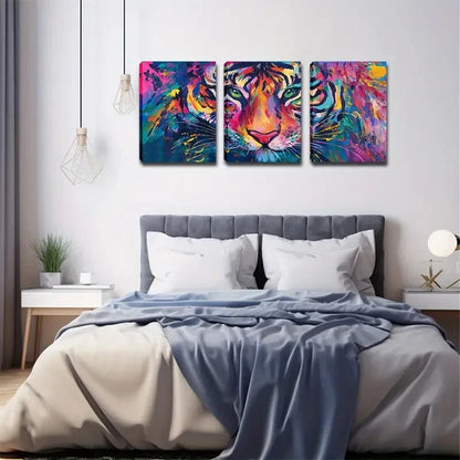 3pcs Vibrant Tiger Head Triptych Color Perfect Wall Art Set Canvas Framed 40x60cm - High Quality Print 100% Australian Made Wall Canvas Ready to Hang
