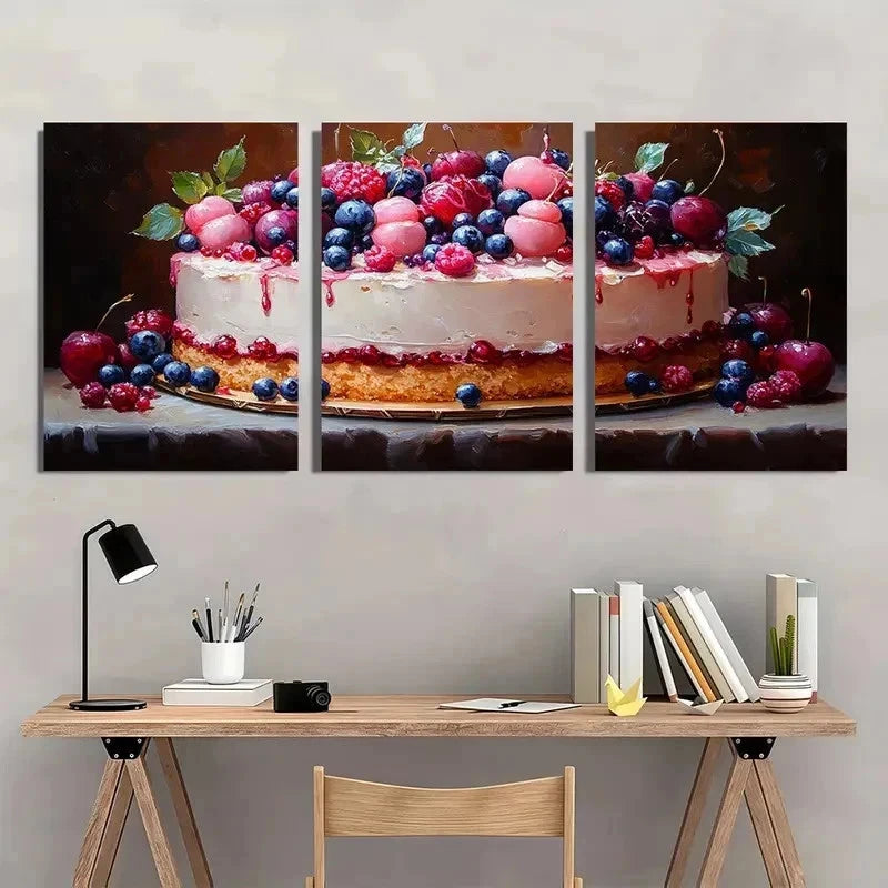 3pcs Birthday Cake Dessert Perfect Wall Art Set Canvas Framed 40x60cm - High Quality Print 100% Australian Made Wall Canvas Ready to Hang