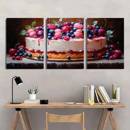 3pcs Birthday Cake Dessert Perfect Wall Art Set Canvas Framed 40x60cm - High Quality Print 100% Australian Made Wall Canvas Ready to Hang