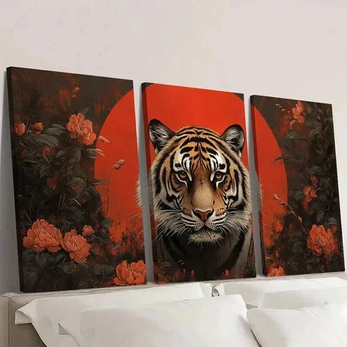 3pcs Japanese Woodblock Tiger Style Wall Art Set Canvas Unframed - High Quality Print 100% Australian Made Wall Canvas