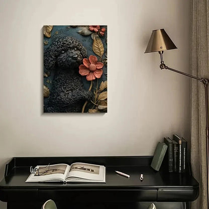 Black Cockapoo Dog Surrounded by Heart Painting 40x60cm Metal Print Ready to Hang