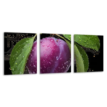 3pcs Minimalist Purple Plum & Green Leaf   Wall Art Set Canvas Framed 40x60cm - High Quality Print 100% Australian Made Wall Canvas Ready to Hang