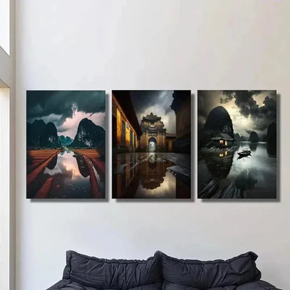 3pcs Vietnam Rainy Season Landscape Wall Art Canvas Unframed - High Quality Print 100% Australian Made Wall Canvas