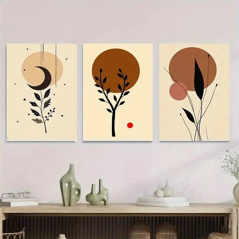 3pcs Minimalist Botanical Abstract Modern Wall Art Set Canvas Framed 40x60cm - High Quality Print 100% Australian Made Wall Canvas Ready to Hang