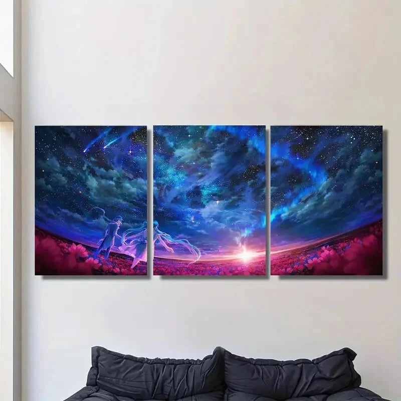 3pcs Starry Night Sky Vibrant Cosmic Scene Metal Print Ready to Hang Art
