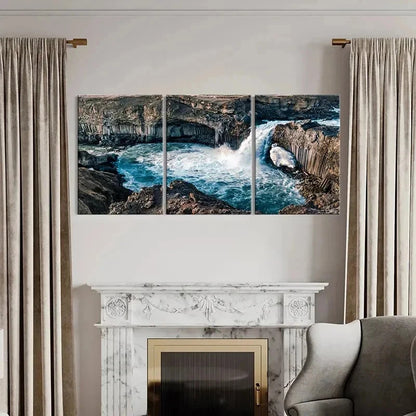 3pcs Canyon Mountains Waterfall Lake Modern Wall Art Set Canvas Framed 40x60cm - High Quality Print 100% Australian Made Wall Canvas Ready to Hang