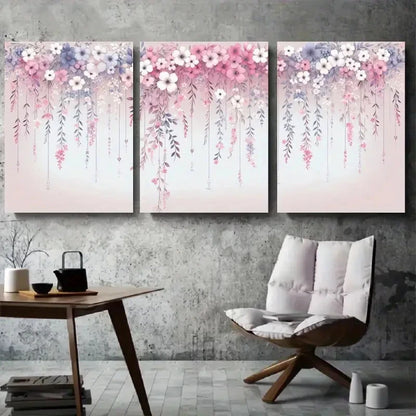 3pcs Pastel Floral Garland Blooming Metal Print Ready to Hang Art