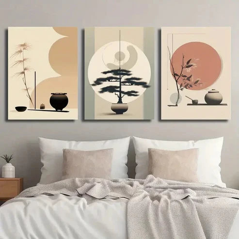 3pcs Vintage Potted Plants and Trees Wall Art Set Canvas Unframed - High Quality Print 100% Australian Made Wall Canvas