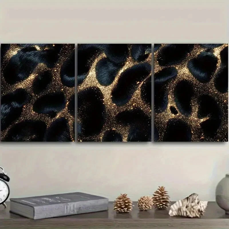 3pcs Black Leopard Modern Aesthetic Metal Print Ready to Hang Art