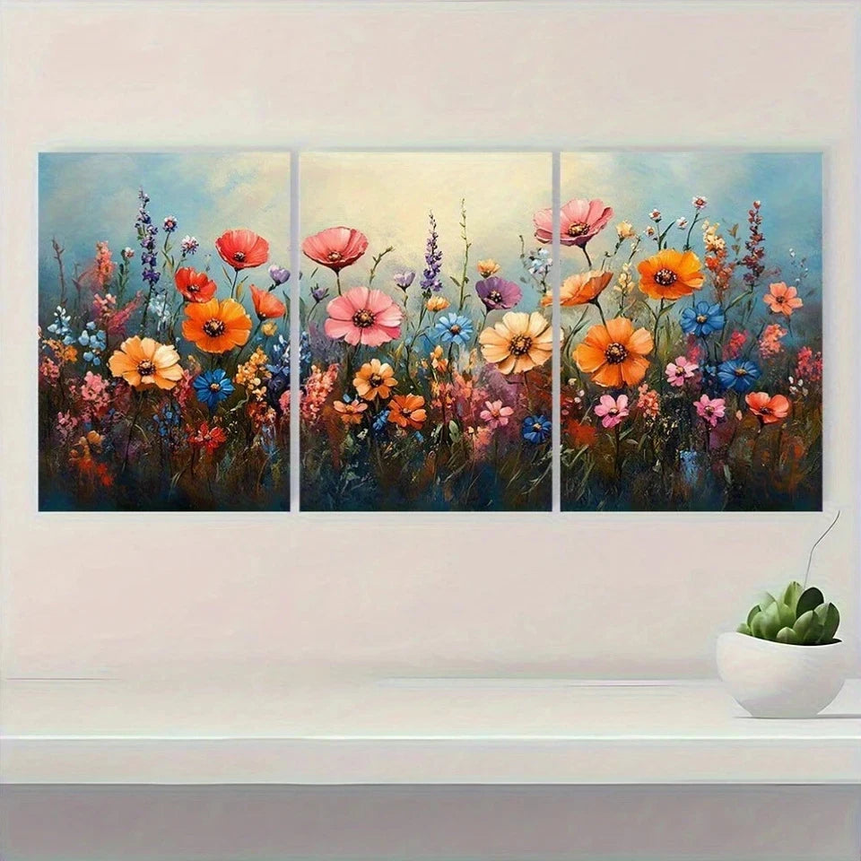 3pcs Watercolor Flowers Farmhouse Metal Print Ready to Hang Art