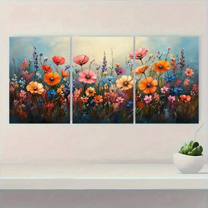 3pcs Watercolor Flowers Farmhouse Metal Print Ready to Hang Art