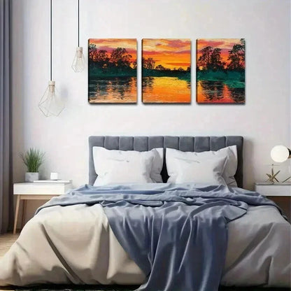 3pcs A Vivid Painting Of A Tranquil Lake Wall Art Set Canvas Framed 40x60cm - High Quality Print 100% Australian Made Wall Canvas Ready to Hang