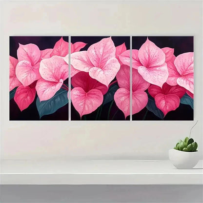 3pcs Tropical Pink Caladium Plants Perfect Wall Art Set Canvas Framed 40x60cm - High Quality Print 100% Australian Made Wall Canvas Ready to Hang