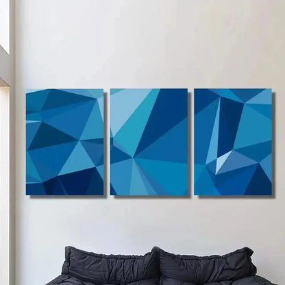 3pcs Blue and White Abstract Geometric  Wall Art Set Canvas Unframed - High Quality Print 100% Australian Made Wall Canvas
