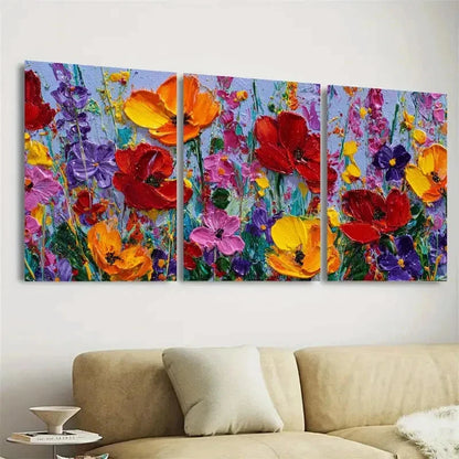 3pcs Colorful Meadow Floral Wall Art Set Canvas Framed 50x70cm - High Quality Print 100% Australian Made Wall Canvas Ready to Hang