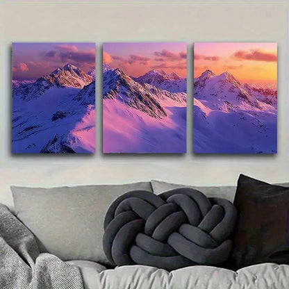 3pcs Sunrise Over Snowy Mountains Wall Art Set Canvas Framed 60x90cm - High Quality Print 100% Australian Made Wall Canvas Ready to Hang
