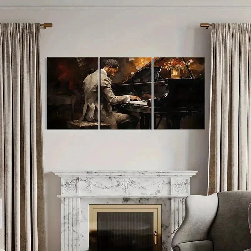 3pcs Abstract Jazz Musician Playing Piano Wall Art Set Canvas Framed 40x60cm - High Quality Print 100% Australian Made Wall Canvas Ready to Hang