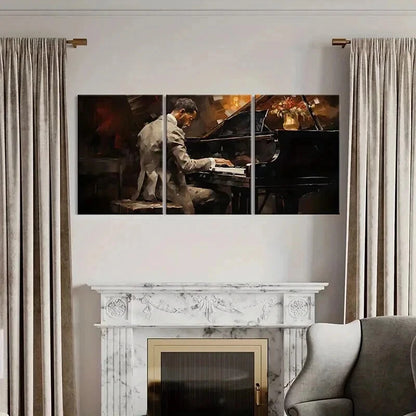 3pcs Abstract Jazz Musician Playing Piano Wall Art Set Canvas Framed 40x60cm - High Quality Print 100% Australian Made Wall Canvas Ready to Hang