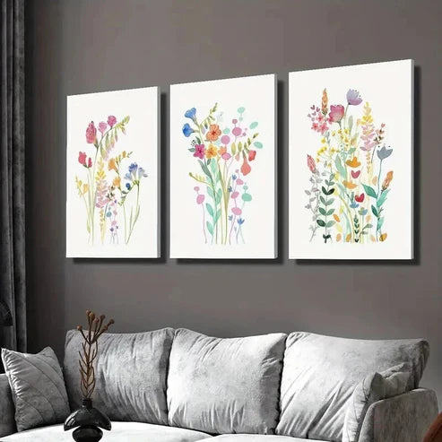 3pcs Colorful Botanical Wildflower  Wall Art Set Canvas Unframed - High Quality Print 100% Australian Made Wall Canvas