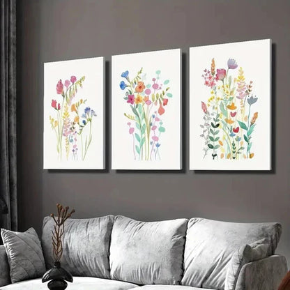 3pcs Colorful Botanical Wildflower  Wall Art Set Canvas Unframed - High Quality Print 100% Australian Made Wall Canvas