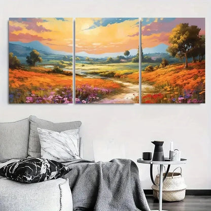 3pcs Golden Wildflower Path Sunset Meadow Wall Art Set Canvas Framed 40x60cm - High Quality Print 100% Australian Made Wall Canvas Ready to Hang