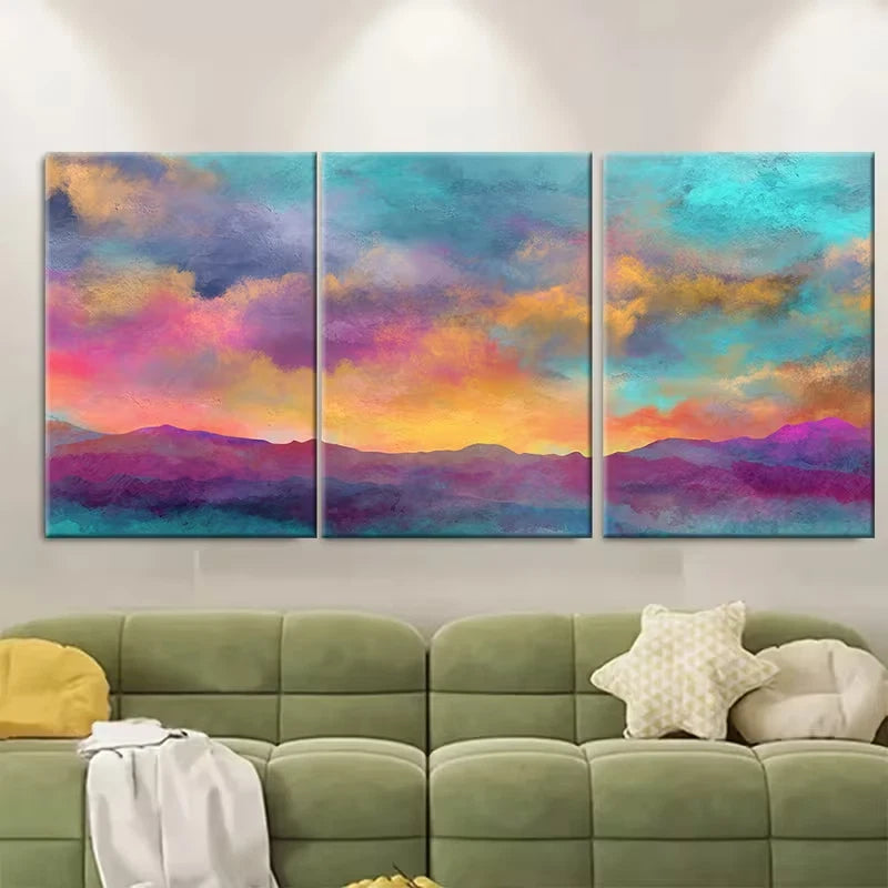 3pcs Abstract Colorful Landscape Metal Print Ready to Hang Art