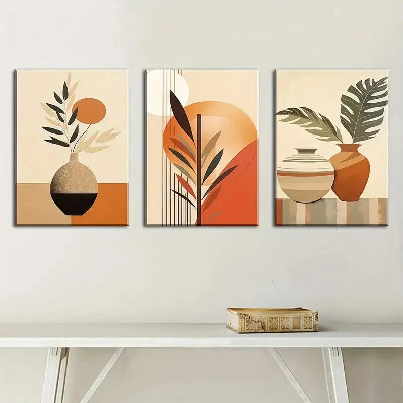3pcs Abstract Natural Leaves Bohemian Metal Print Ready to Hang Art