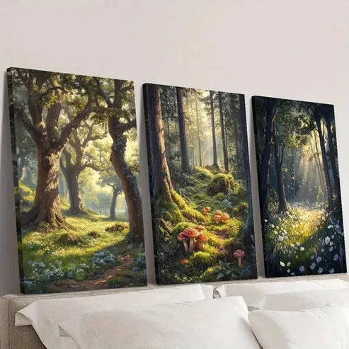 3pcs Forest & Flowers Nature Landscape Wall Art Set Canvas Unframed - High Quality Print 100% Australian Made Wall Canvas
