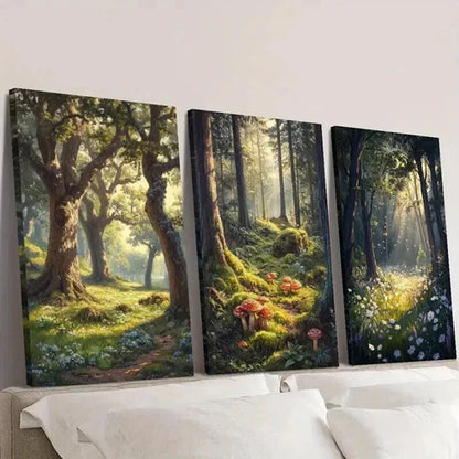 3pcs Forest & Flowers Nature Landscape Wall Art Set Canvas Unframed - High Quality Print 100% Australian Made Wall Canvas