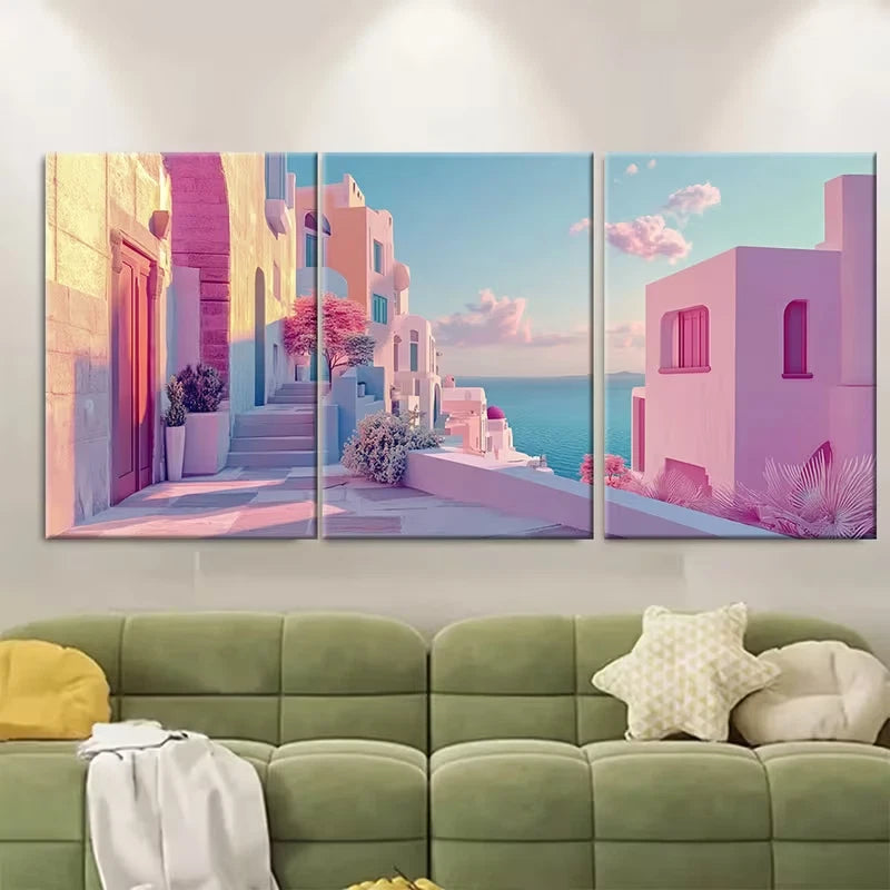 3pcs Santorini Greece Aesthetic Summer Metal Print Ready to Hang Art