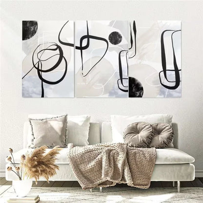 3pcs Neutral Abstract Grey and Black Modern Wall Art Set Canvas Framed 60x90cm - High Quality Print 100% Australian Made Wall Canvas Ready to Hang