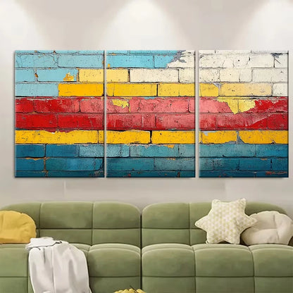 3pcs Vibrant Abstract Urban Brick Metal Print Ready to Hang Art